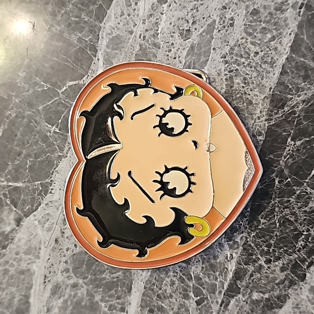 Vintage Betty Boop Heart Belt Buckle Enamel Pinup Flapper Face Red Black